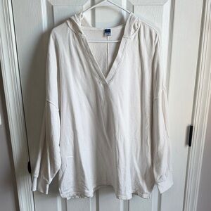 Old Navy Cream V-Neck Hoodie Sweatshirt